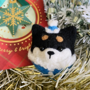 聖誕波波動物吊飾 – 黑柴犬(藍)